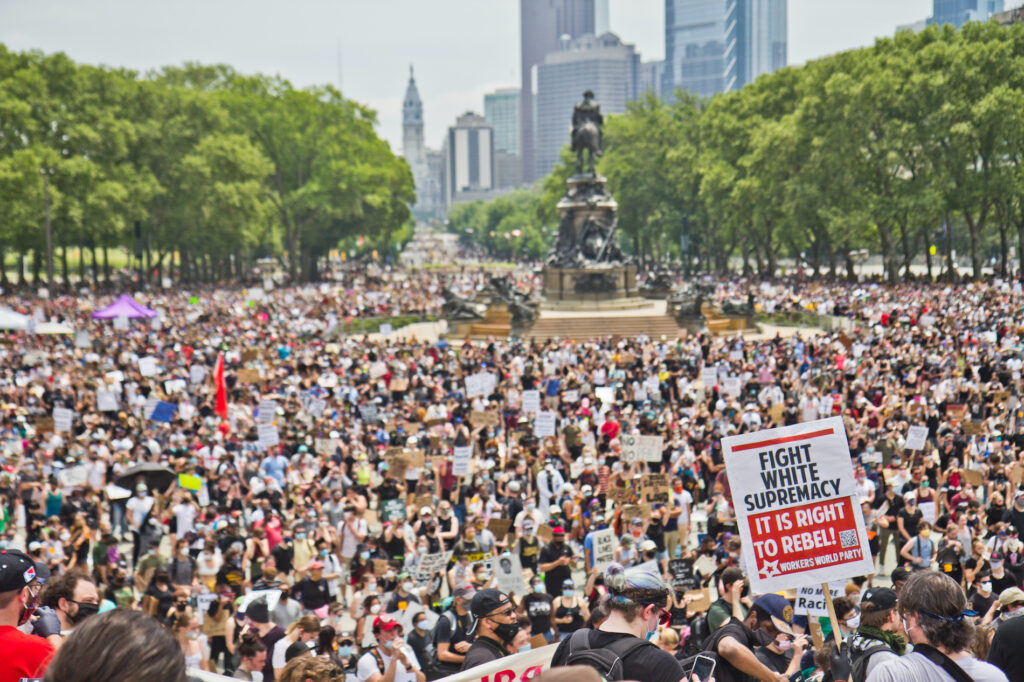 2020 6 6 k paynter saturday protests-5 On the eighth straight day of protests in Philadelphia, demonstrators called for an end to police brutality on the Art Museum steps on June 6, 2020. (Kimberly Paynter/WHYY)