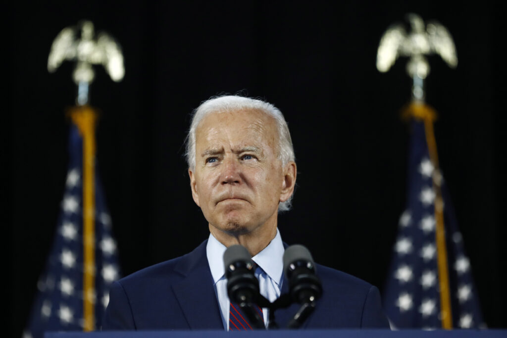 In this June 25, 2020, file photo Democratic presidential candidate, former Vice President Joe Biden pauses while speaking during an event in Lancaster, Pa. (AP Photo/Matt Slocum, File)