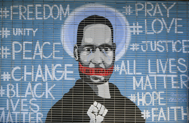 A mural depicting George Floyd
