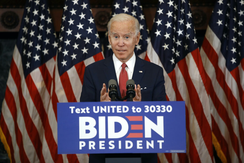 Democratic presidential candidate, former Vice President Joe Biden speaks in Philadelphia, Tuesday, June 2, 2020. (AP Photo/Matt Rourke)