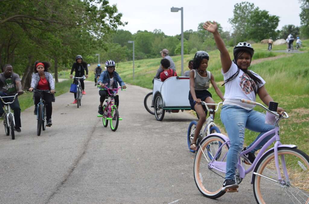 orig file path: Images > 2018 > Development Favorites Students bike along Bartram’s Garden property (June Mansfield/Bartram’s Garden)