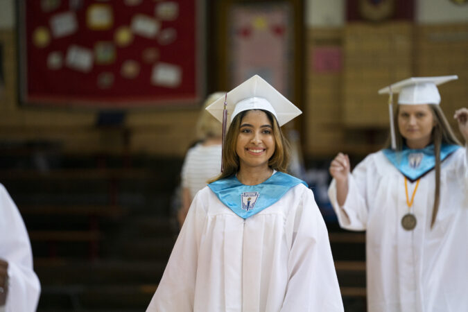 Ashley on graduation day at Little Flower Catholic School for Girls in Hunting Park. (Jessica Kourkounis for Keystone Crossroads)