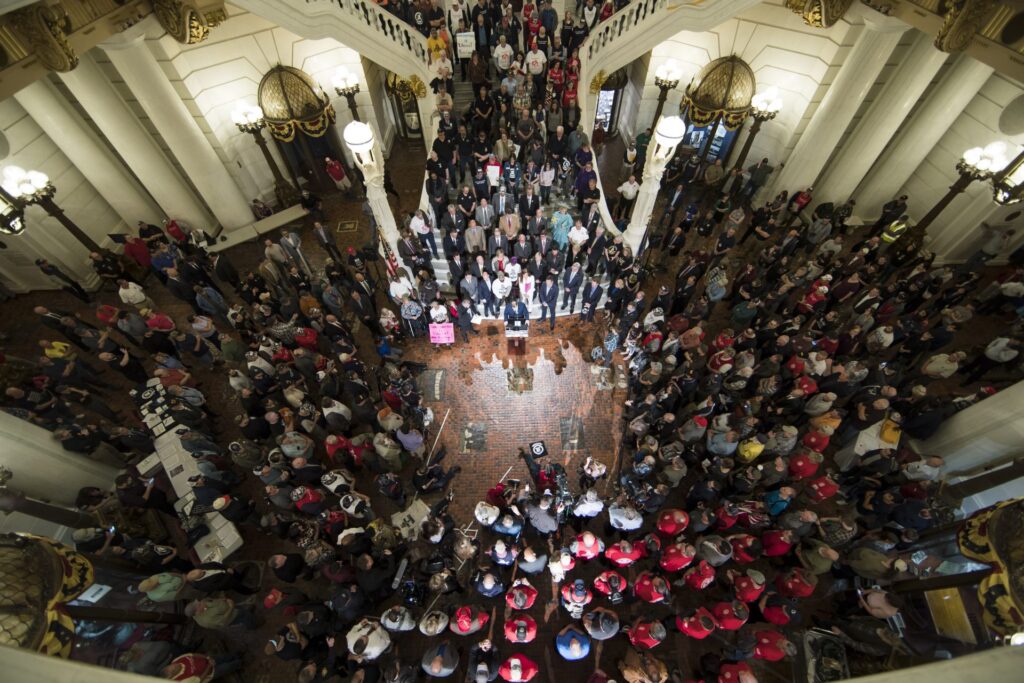 Gun-Rally-1920×1280 Gun rights advocates gather for an annual rally at the state Capitol in Harrisburg, Pa., Monday, May 6, 2019. (Matt Rourke/AP Photo)