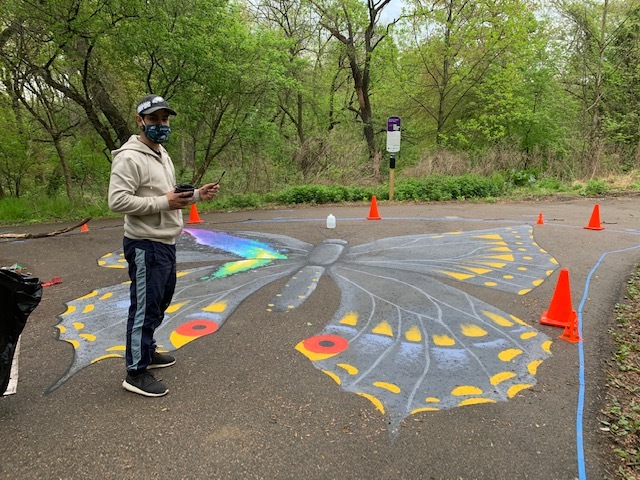 IMG_4356 Jay Coreano’s street murals in progress at Tacony Creek Park. (Courtesy of Julie Slavet/TTF Watershed Partnership)