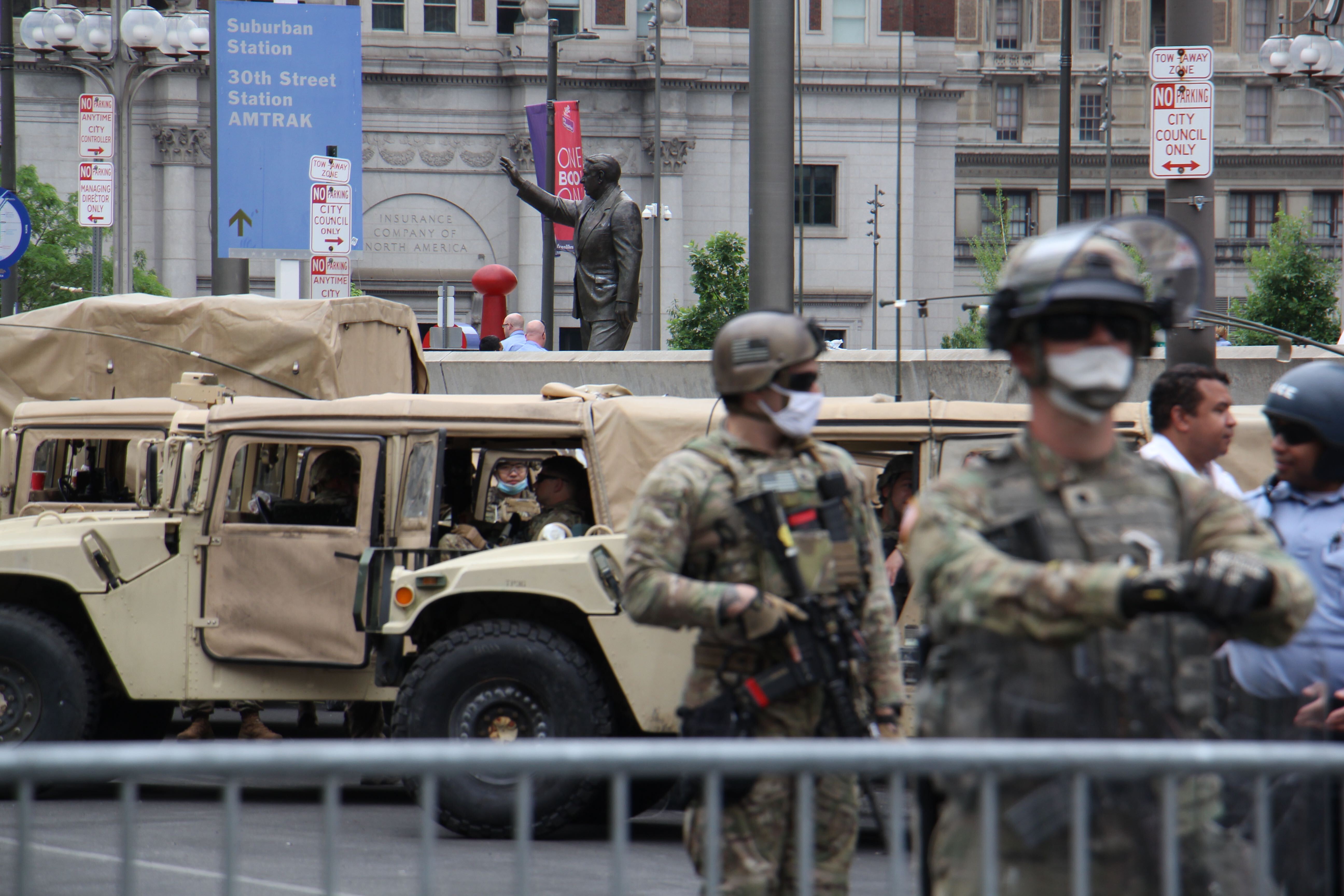 National Guard protects the Frank Rizzo statue in Philadelphia