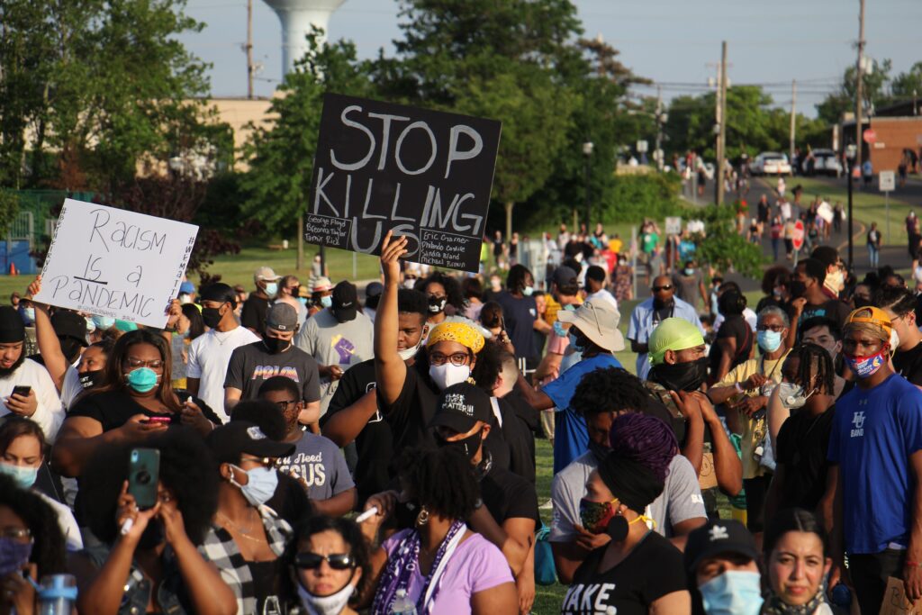 Image from iOS (60) Hundreds arrive at Pennsauken Community Rec Center for a march and vigil to remember George Floyd and others who died at the hands of police on Wednesday, June 10, 2020. (Emma Lee/WHYY)