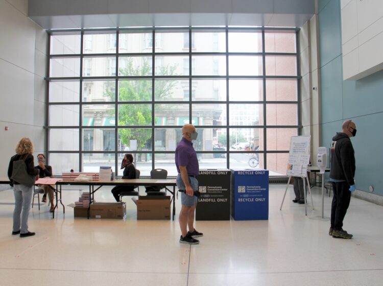 Voters line up at polling place