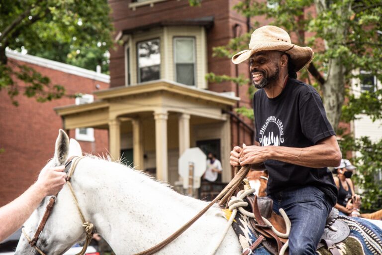 Al Lynch rode his horse to Malcolm X Park from North Philadelphia to celebrate Juneteenth. (Kimberly Paynter/WHYY)