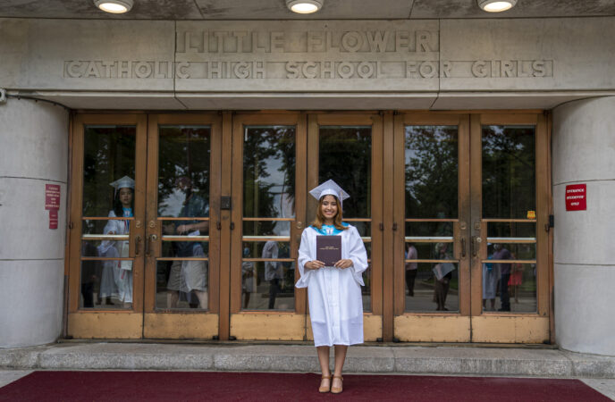 Ashley on graduation day at Little Flower Catholic School for Girls in Hunting Park. (Jessica Kourkounis for Keystone Crossroads)