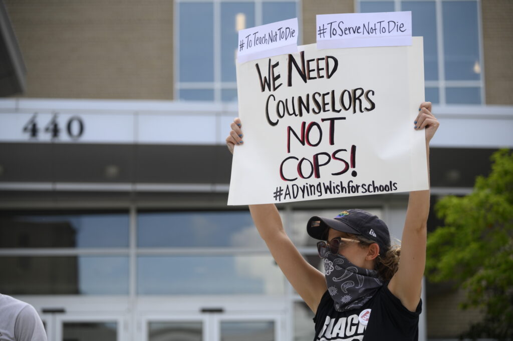 Photo Jun 10, 16 27 37 Teachers and students rallied outside of the School District of Philadelphia Headquarters calling to eliminate asbestos in school buildings. (Bastiaan Slabbers for WHYY)