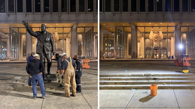 Rizzo removal City workers removed the statue of Frank Rizzo in Wednesday's predawn hours. (Courtesy of City of Philadelphia)