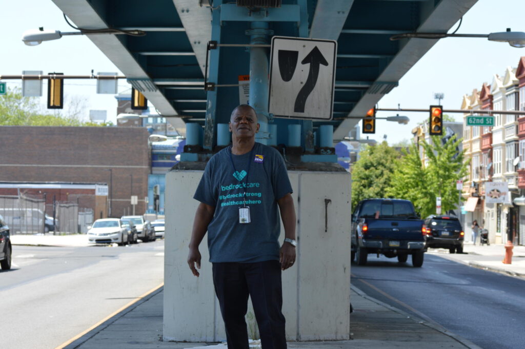 Stanley-9-scaled Stanley Dawson, a dietary aid at a local nursing home is also a union representative with SEIU Pennsylvania. Dawson has been fighting for hazard pay and personal protective equipment for service workers like him at his facility since COVID-19 began. (Photo by Kerith Gabriel)