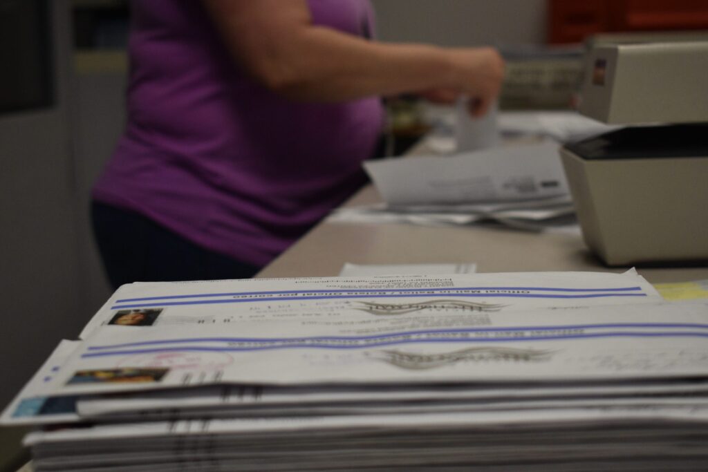 berks-absentees-1920×1280 A stack of ballots that arrived at the Berks County Office of Election Services June 4, two days after the deadline. Many thousands of ballots were late statewide, even in the seven jurisdictions covered by deadline extension orders. (Emily Previti/PA Post)