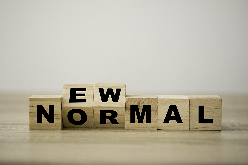Hand Flipping Wooden Block Cubes For New Normal Wording. The Wor New Normal