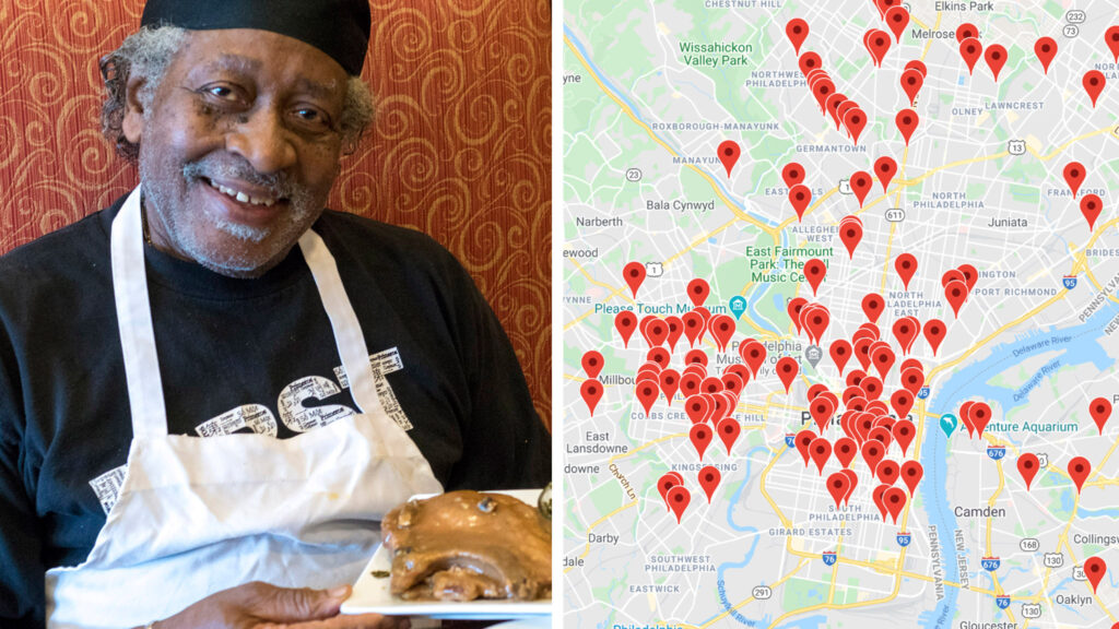 Levi Scott Sr. at Crimson Cafe in West Philadelphia; Screenshot from Charles Rumford's map DANYA HENNINGER / BILLY PENN
