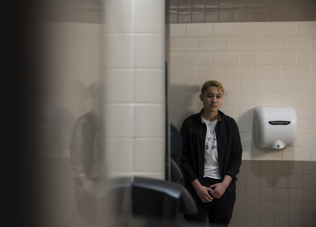“I go to the bathroom during class instead of between because there is less of a chance of running into someone,” Dani says. “I still tend to use the bathroom of my assigned gender because it’s still the safest option.”