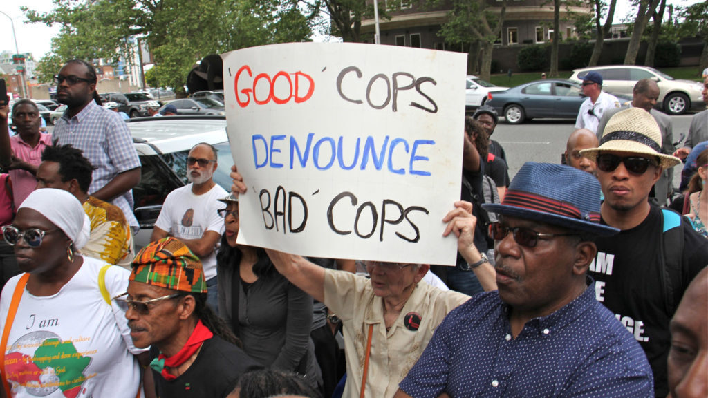 2019 06 07-e lee-philadelphia police headquarters-rallly protest Protesters rallied outside the Philly police headquarters to demand the firing of officers identified in the Facebook database. (Emma Lee/WHYY)