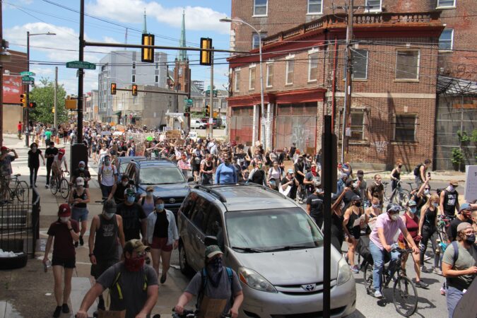 Protesters march from Eastern State Penitentiary to police headquarters