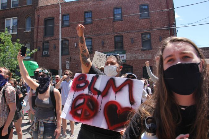 Protesters gather at Eastern State Penitentiary