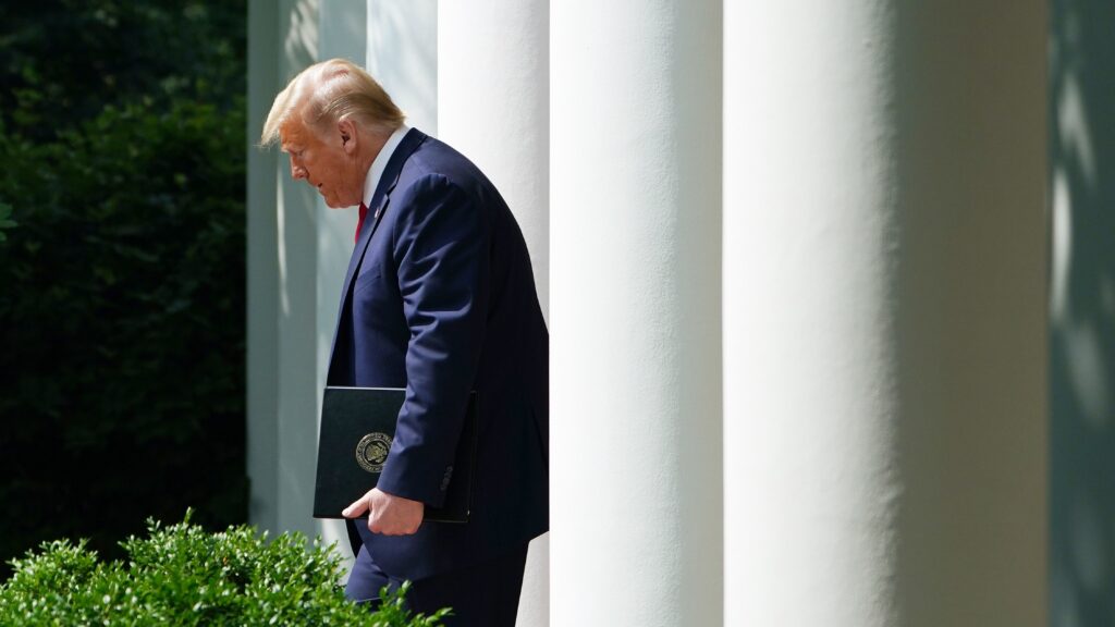 President Trump makes his way to the Rose Garden for a signing ceremony at the White House earlier this month. President Donald Trump