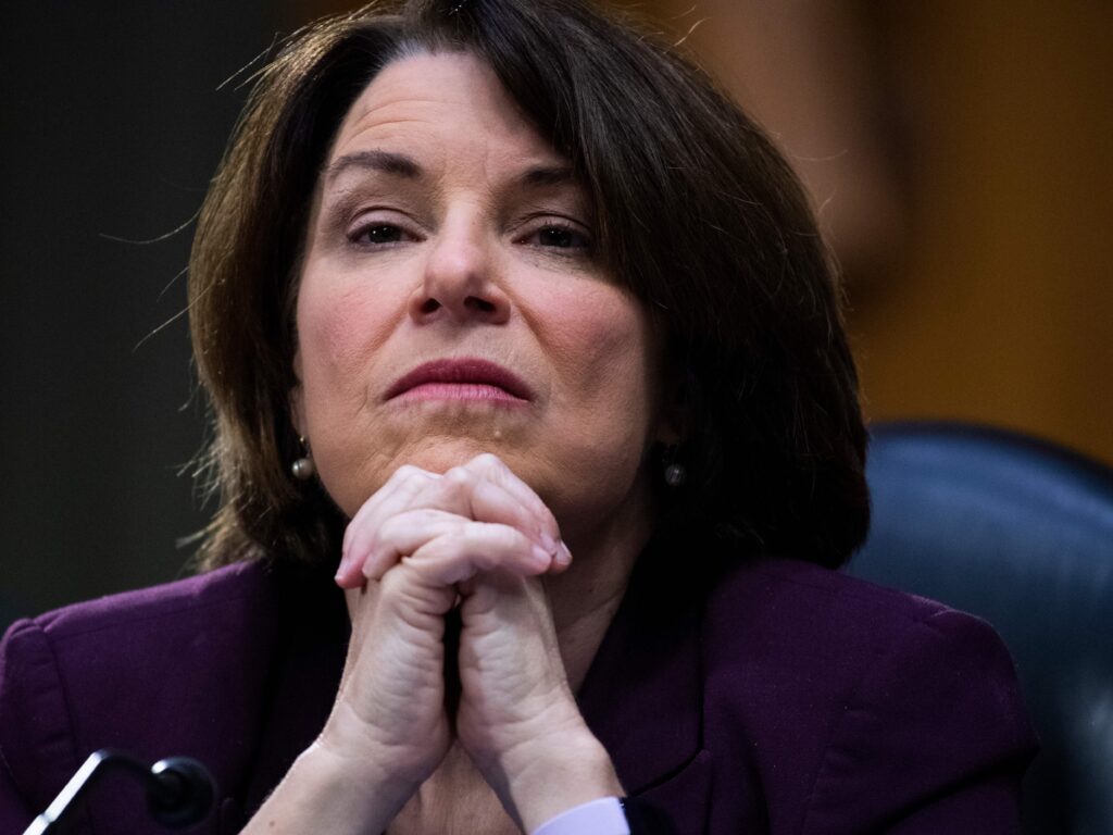 Sen. Amy Klobuchar, D-Minn., attends a Senate Judiciary Committee hearing on police use of force earlier this week. Sen. Amy Klobuchar, D-Minn., attends a Senate Judiciary Committee hearing on police use of force earlier this week. (Tom Williams/Pool/AFP via Getty Images)