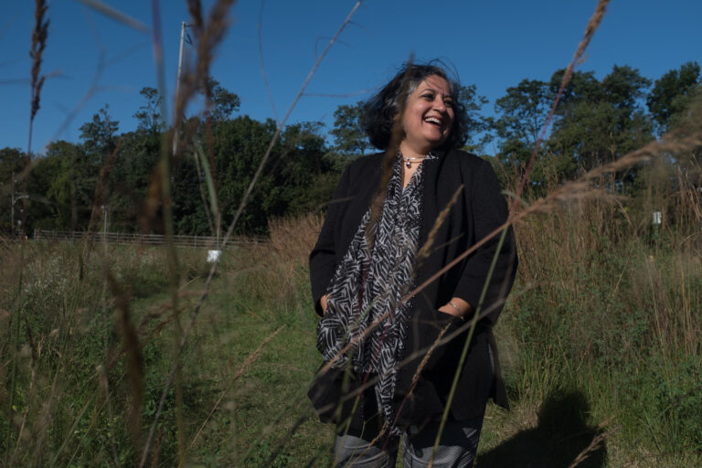 Maitreyi Roy, executive director of Bartram’s Garden, on one of the garden paths