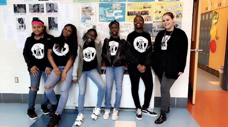 pic-Aubrey-Stewart Aubrey Stewart, right, with some of her students at Feltonville Arts and Sciences. (Courtesy of The Notebook)