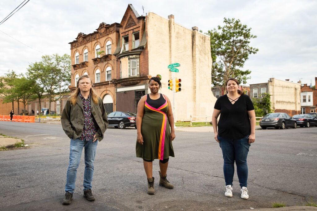 rc2020025-Dox Thrash House From left to right: architect Chris Mulford, historic preservationist Maya Thomas, and preservation architect Dana Rice are working on a campaign to save the former home of Dox Thrash, a Black artist and printmaker. (Ryan Collerd)