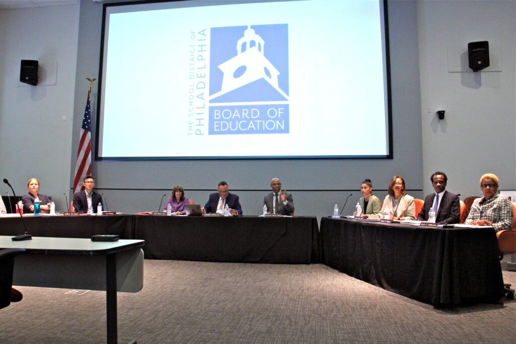 2018 07 09-e lee-philadelphia-school board first meeting The Philadelphia Board of Education meets on July 9, 2018, for the first time since the dissolution of the state appointed School Reform Commission. (Emma Lee/WHYY)