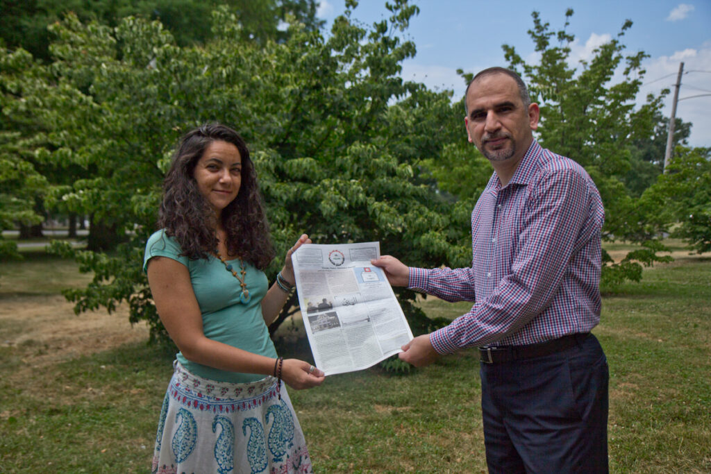 2020 7 3 k paynter first arabic newspaper Nora Elmarzouky (left) and Yaroub Al-Obaidi (right) are the editors of the Friends, Peace, Sanctuary Journal, the first Arabic newspaper in Philadelphia in over 100 years. (Kimberly Paynter/WHYY)