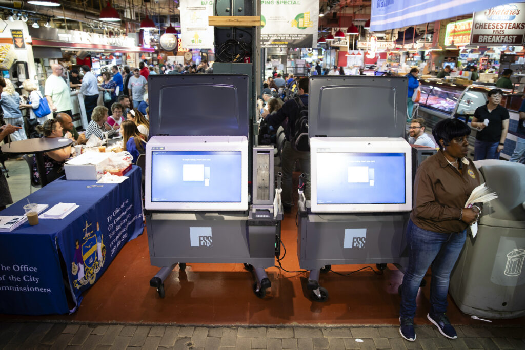 Voting Machines-Pennsylvania In this June 13, 2019, file photo, ExpressVote XL voting machines are displayed during a demonstration at the Reading Terminal Market in Philadelphia. (AP Photo/Matt Rourke)