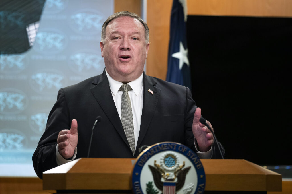 Mike Pompeo Secretary of State Mike Pompeo, speaks during a news conference at the State Department, Wednesday, July 1, 2020, in Washington. (AP Photo/Manuel Balce Ceneta, Pool)