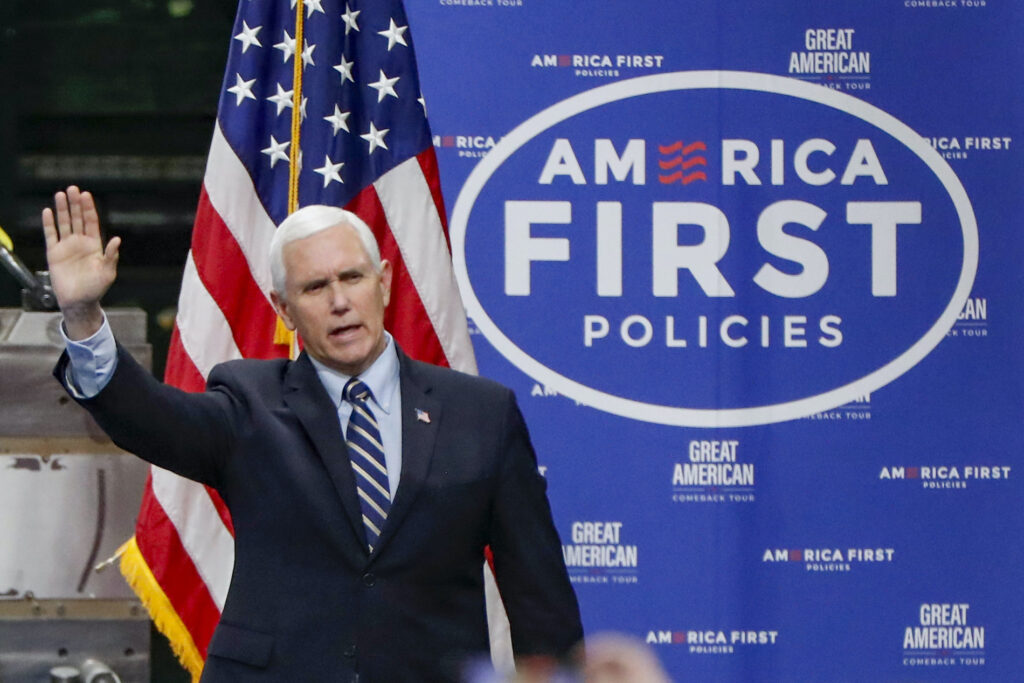 Virus Outbreak Pence In this June 12, 2020, file photo Vice President Mike Pence, waves as he arrives to speak after a tour at Oberg Industries plant in Sarver, Pa. (AP Photo/Keith Srakocic)