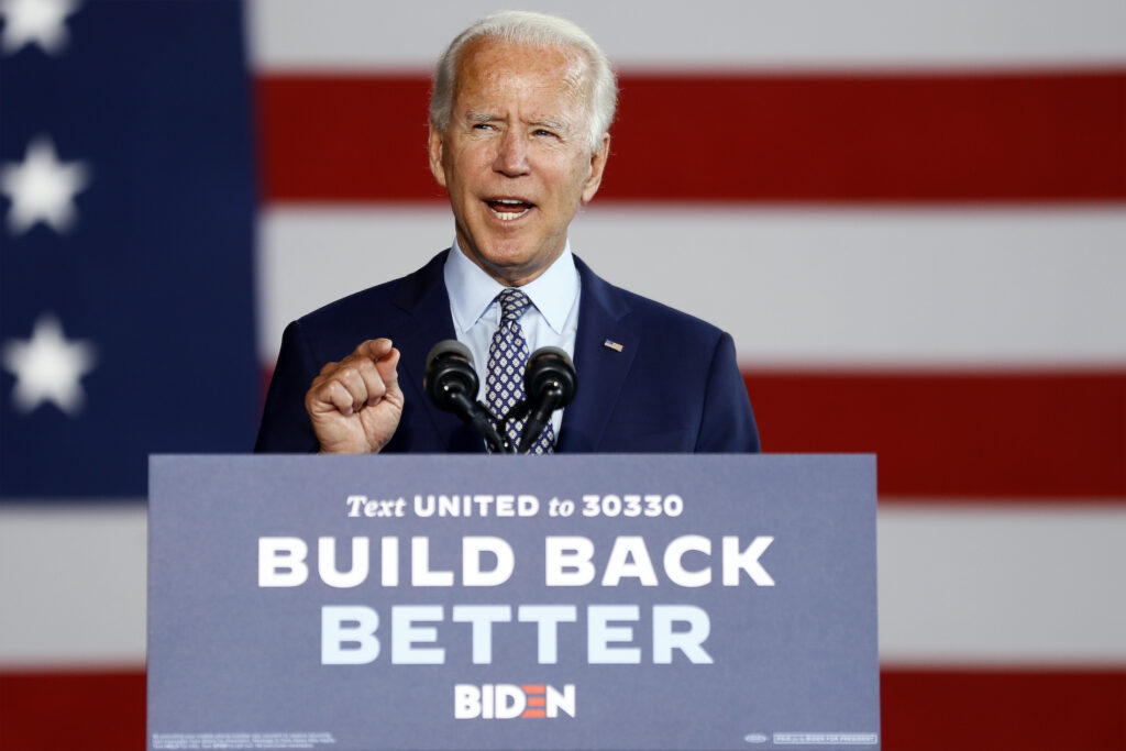 Joe Biden Democratic presidential candidate former Vice President Joe Biden speaks at McGregor Industries in Dunmore, Pa., Thursday, July 9, 2020. (AP Photo/Matt Slocum)
