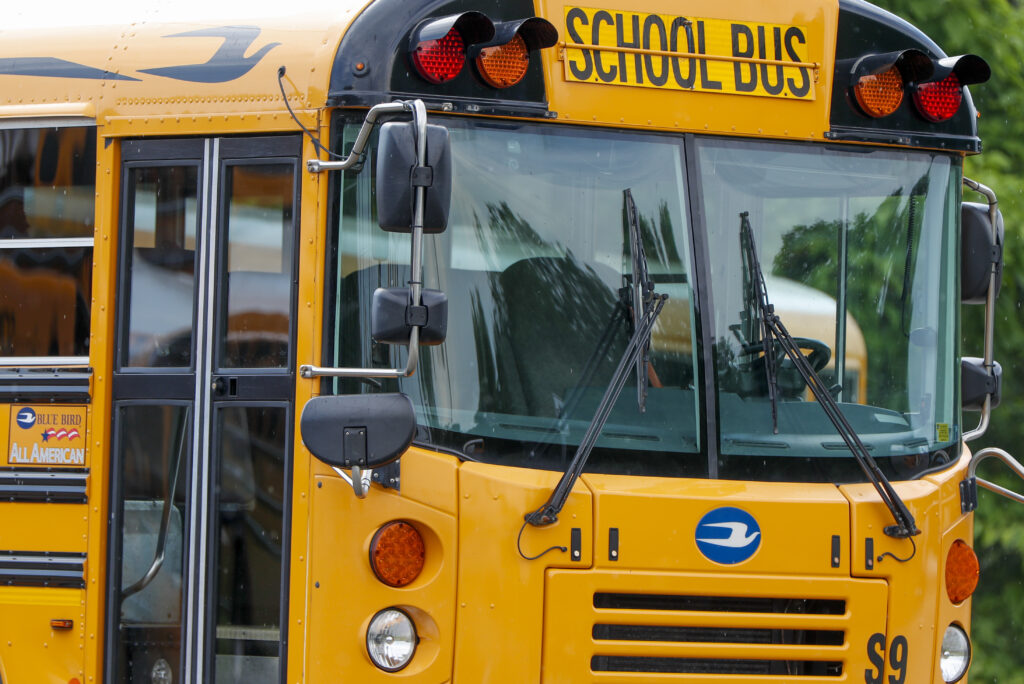 Virus Outbreak School Buses A closeup of of a school bus