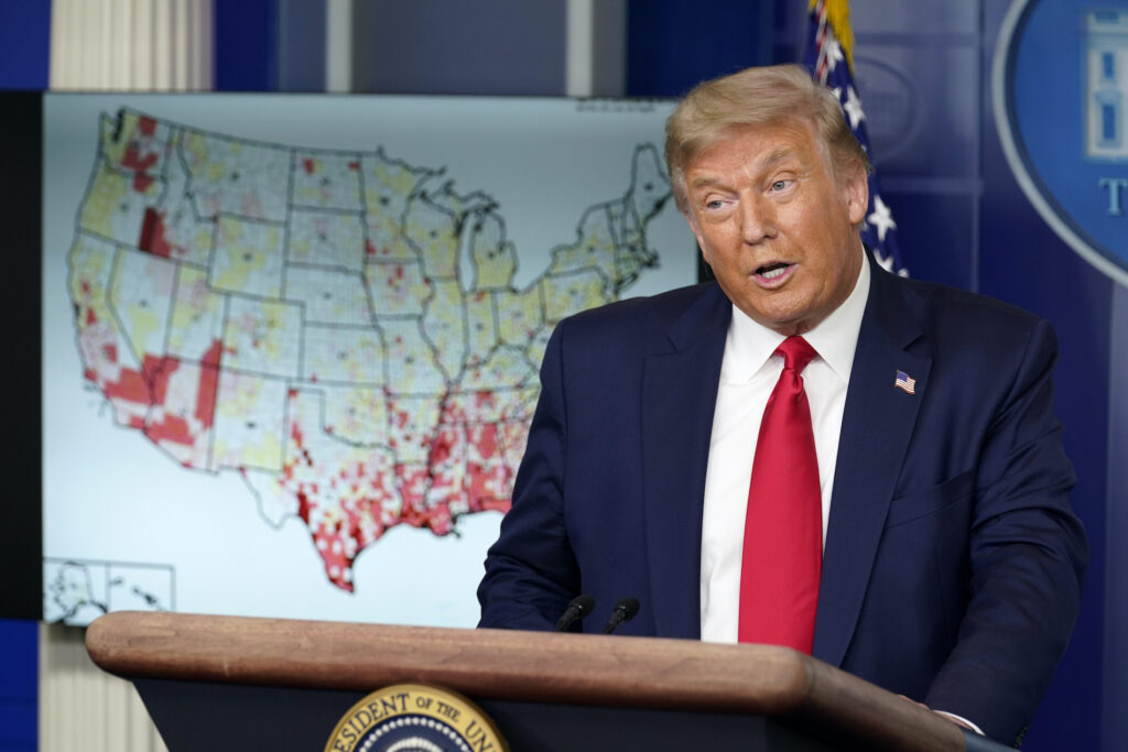 Donald Trump President Donald Trump speaks during a news conference at the White House, Thursday, July 23, 2020, in Washington. (AP Photo/Evan Vucci)