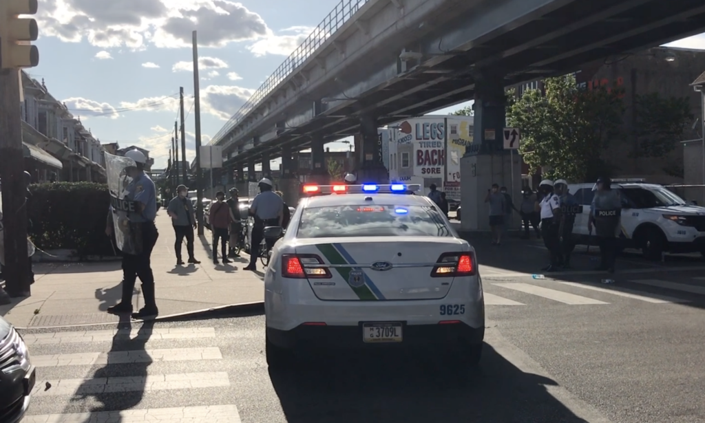 Anonymous3.Housing610pm Police officers congregating in West Philadelphia at 6:10 p.m. on May 31, 2020. (Photo anonymously provided)