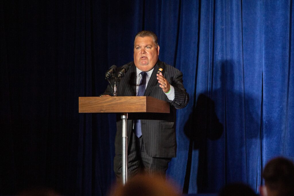 Image from iOS (110) Philadelphia FOP President John McNesby at a “Back the Blue” rally in Philadelphia in July 2020. (Kimberly Paynter/WHYY)
