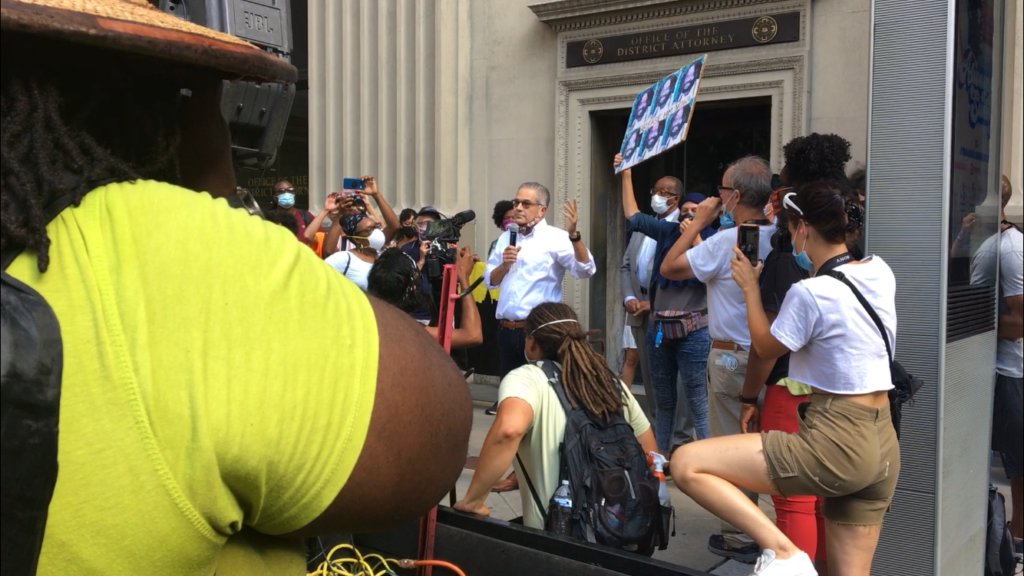 Image from iOS(1) Protesters gathered outside Philadelphia District Attorney Larry Krasner’s office Monday, July 13, 2020.