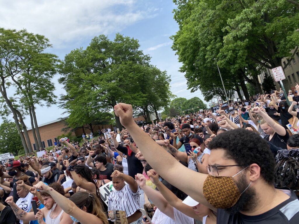Lebanon Protest Hundreds of people filled the street outside Lebanon’s courthouse at a Black Lives Matter protest in early June. (Alanna Elder/WITF)