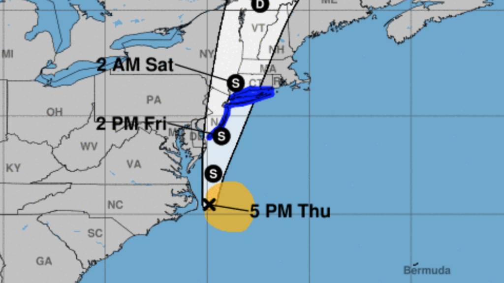 The projected path of Tropical Storm Fay. (National Hurricane Center)