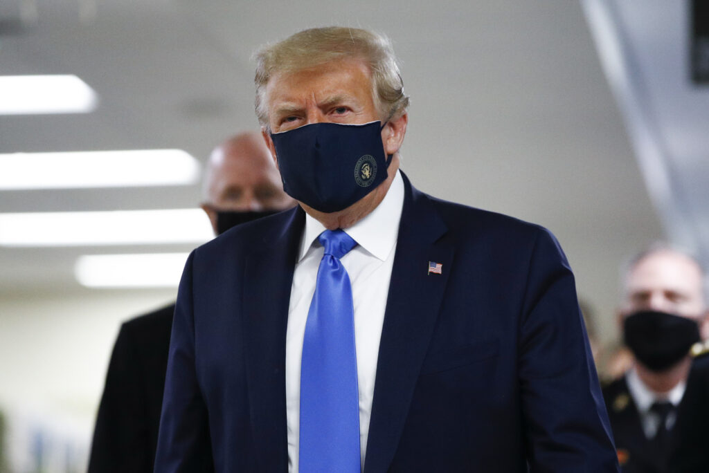 President Donald Trump wore a mask during his visit to Walter Reed National Military Medical Center in Bethesda, Md., on Saturday. President Donald Trump wore a mask during his visit to Walter Reed National Military Medical Center in Bethesda, Md., on Saturday.