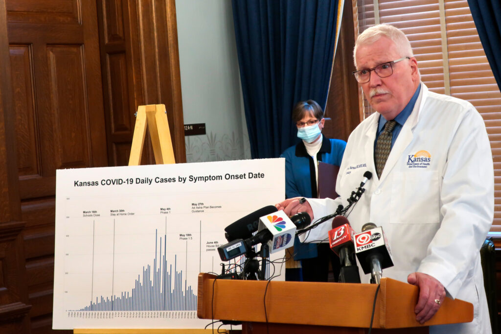 Dr. Lee Norman, secretary of the Kansas Department of Health and Environment, discussed the resurgence in coronavirus cases in the state this week. The state hospital association fears there will be delays in getting coronavirus data under new federal rules. Dr. Lee Norman, secretary of the Kansas Department of Health and Environment, discussed the resurgence in coronavirus cases in the state this week. The state hospital association fears there will be delays in getting coronavirus data under new federal rules. (John Hanna/AP)