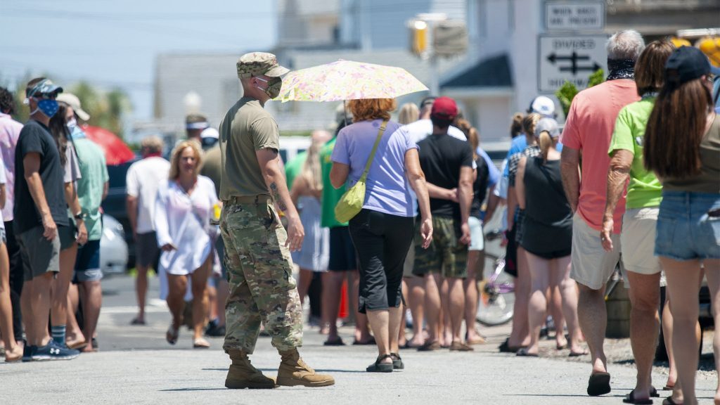 delaware-beach-nationalguard-masks-1024×576 (1) The Del National Guard is helping test people at the state's beaches. (U.S. Army Capt. Brendan Mackie)