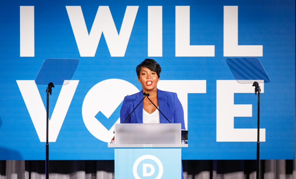Atlanta Mayor Keisha Lance Bottoms addresses a Democratic National Committee event in June 2019 in Atlanta. The mayor is considered a contender for Joe Biden’s vice presidential pick. Atlanta Mayor Keisha Lance Bottoms addresses a Democratic National Committee event in June 2019 in Atlanta. The mayor is considered a contender for Joe Biden's vice presidential pick. (Dustin Chambers/Getty Images)