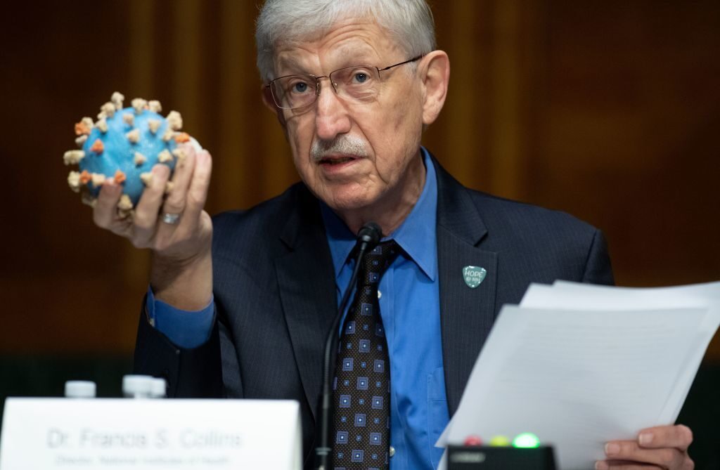 Director of the National Institutes of Health, Dr. Francis Collins, holds a model of the coronavirus as he testifies at a US Senate hearing to review Operation Warp Speed: the researching, manufacturing, and distributing of a safe and effective coronavirus vaccine, in Washington, DC, on July 2, 2020. Director of the National Institutes of Health, Dr. Francis Collins, holds a model of the coronavirus as he testifies at a US Senate hearing to review Operation Warp Speed: the researching, manufacturing, and distributing of a safe and effective coronavirus vaccine, in Washington, DC, on July 2, 2020. (Saul Loeb/Pool/AFP via Getty Images)