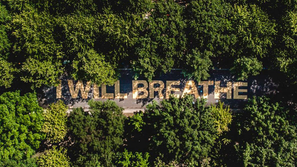 iwillbreath-streetmural-parkway Activists painted a new street mural on the Ben Franklin Parkway Friday night. (Instagram/@brusilowphoto