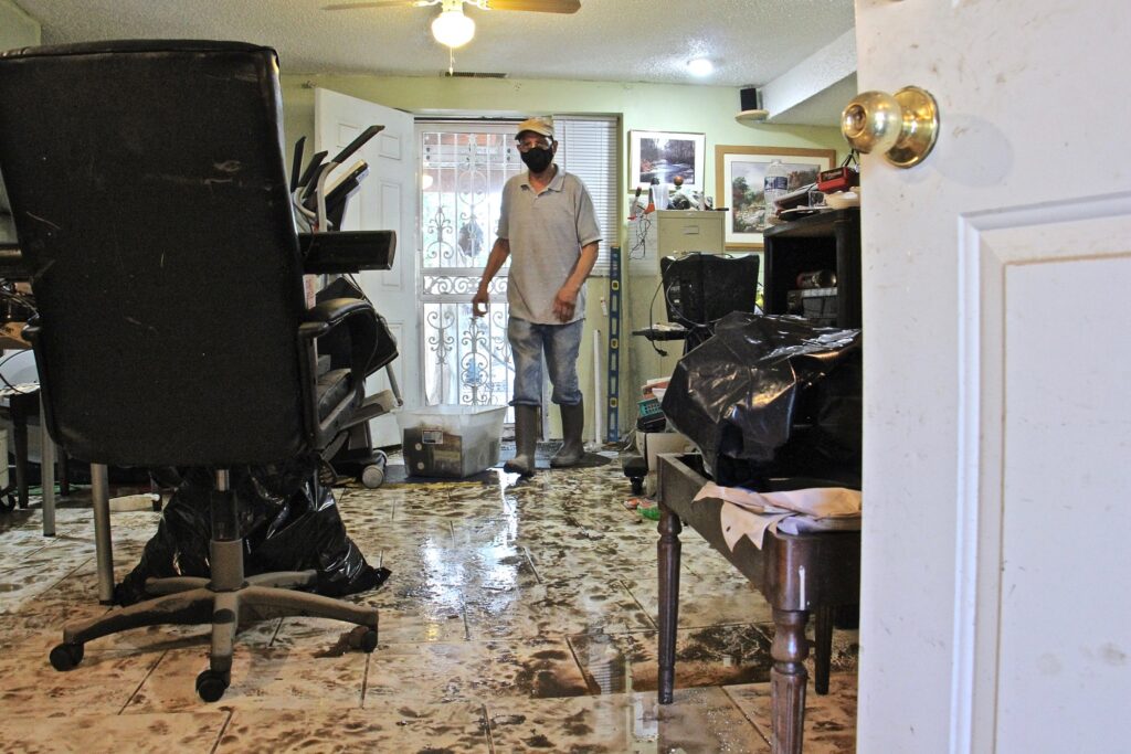 2020 08 05-e lee-leo brundage-philadelphia eastwick-isaias flooding damage File photo: Flood water from Darby Creek rose to nearly four feet inside Leo Brundage's Eastwick home after Tropical Storm Isaias struck. (Emma Lee/WHYY)