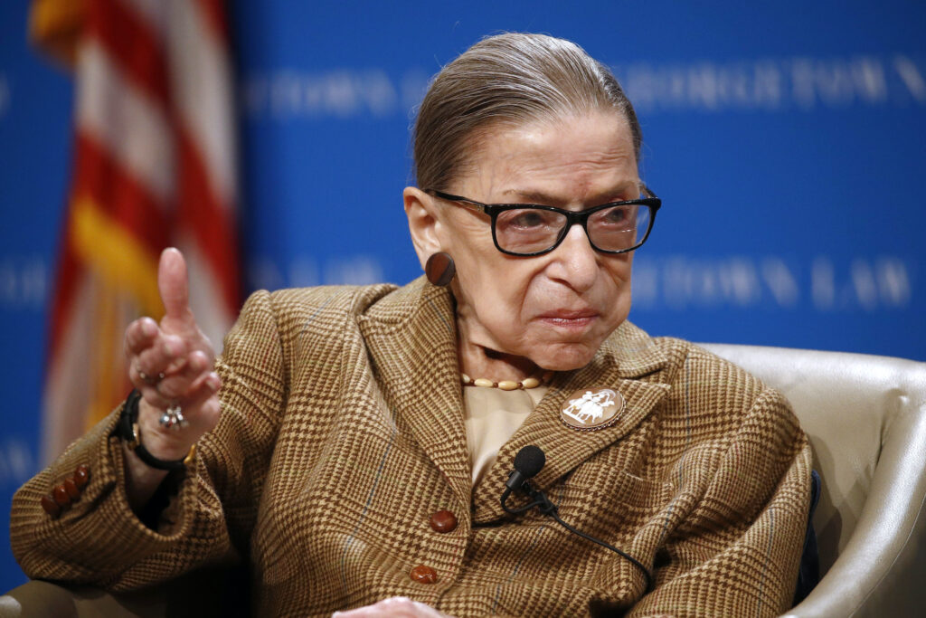 Ruth Bader Ginsburg U.S. Supreme Court Associate Justice Ruth Bader Ginsburg speaks during a discussion on the 100th anniversary of the ratification of the 19th Amendment at Georgetown University Law Center in Washington, Monday, Feb. 10, 2020. (AP Photo/Patrick Semansky)