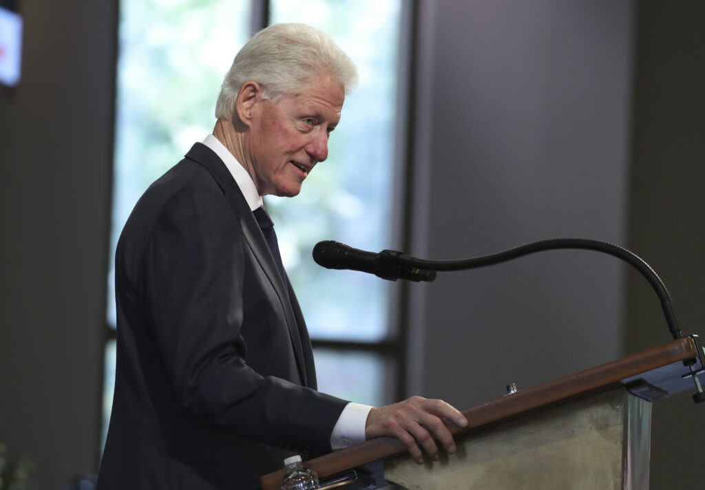 Bill Clinton Former President Bill Clinton speaks during the funeral service for the late Rep. John Lewis, D-Ga., at Ebenezer Baptist Church in Atlanta, Thursday, July 30, 2020. (Alyssa Pointer/Atlanta Journal-Constitution via AP, Pool)
